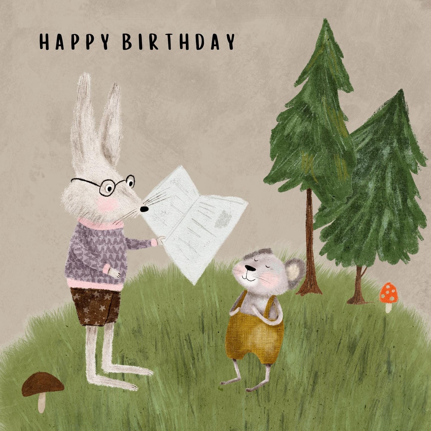 Woodland Rabbit & Mouse Birthday Card