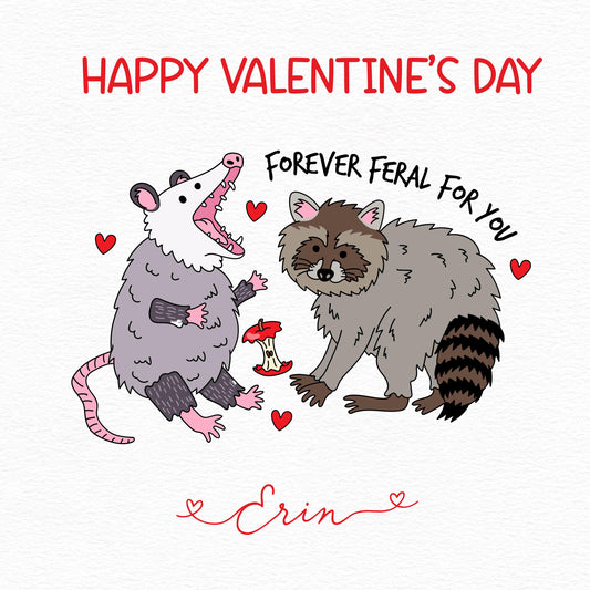 Feral Possum and Raccoon Valentine’s Day Card