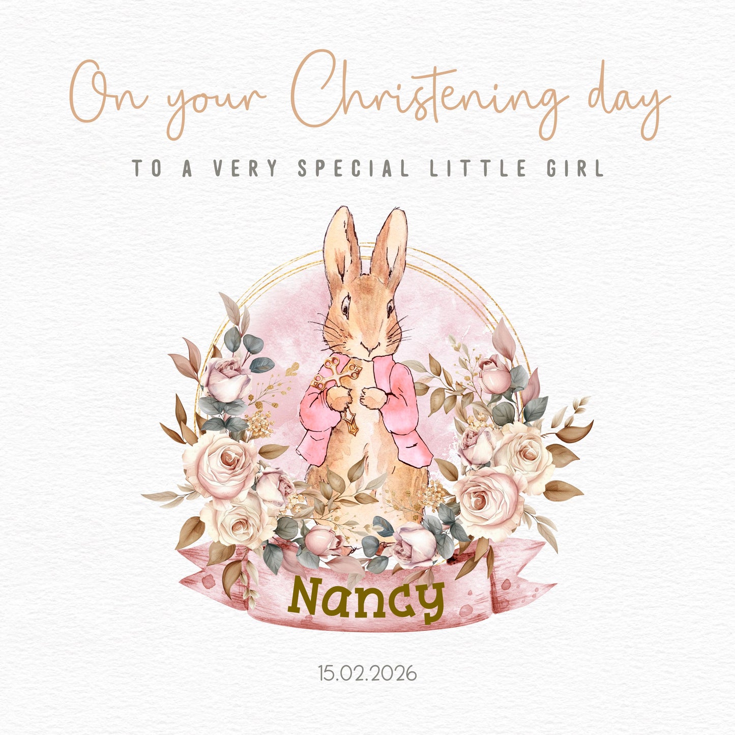 Rabbit Christening Card