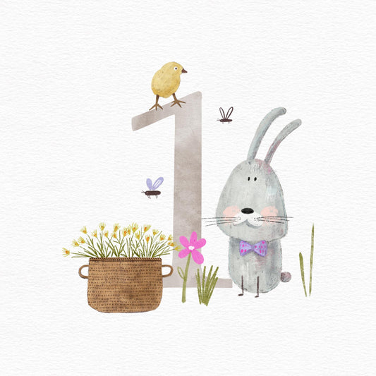 Woodland Rabbit 1st Birthday Card