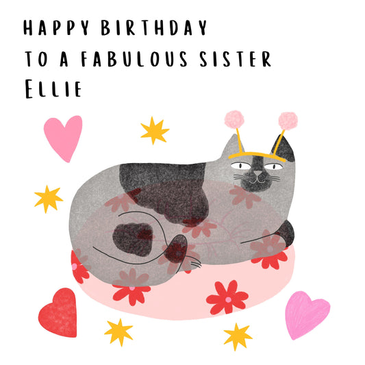 Cat Birthday Card For Sister