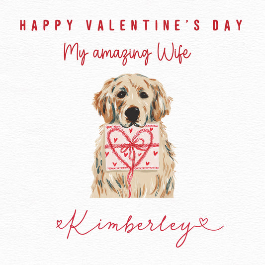 Personalised Golden Retriever Valentine Card