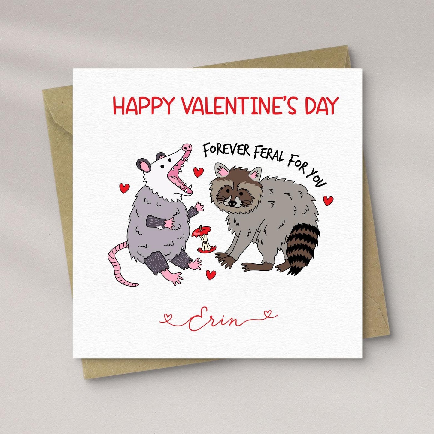 Feral Possum and Raccoon Valentine’s Day Card