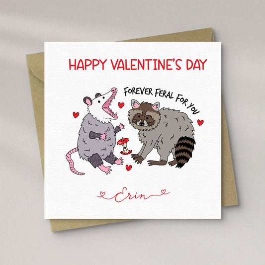 Feral Possum and Raccoon Valentine’s Day Card