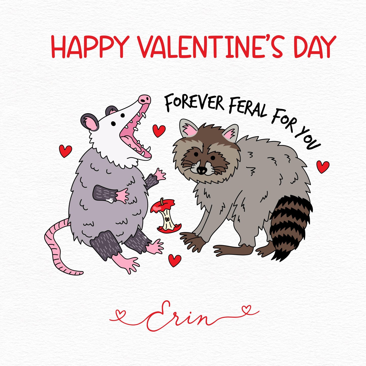 Feral Possum and Raccoon Valentine’s Day Card