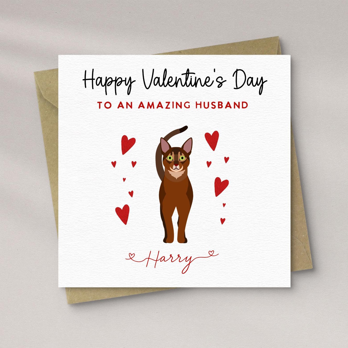 Personalised Abyssinian Cat Valentine’s Day Card