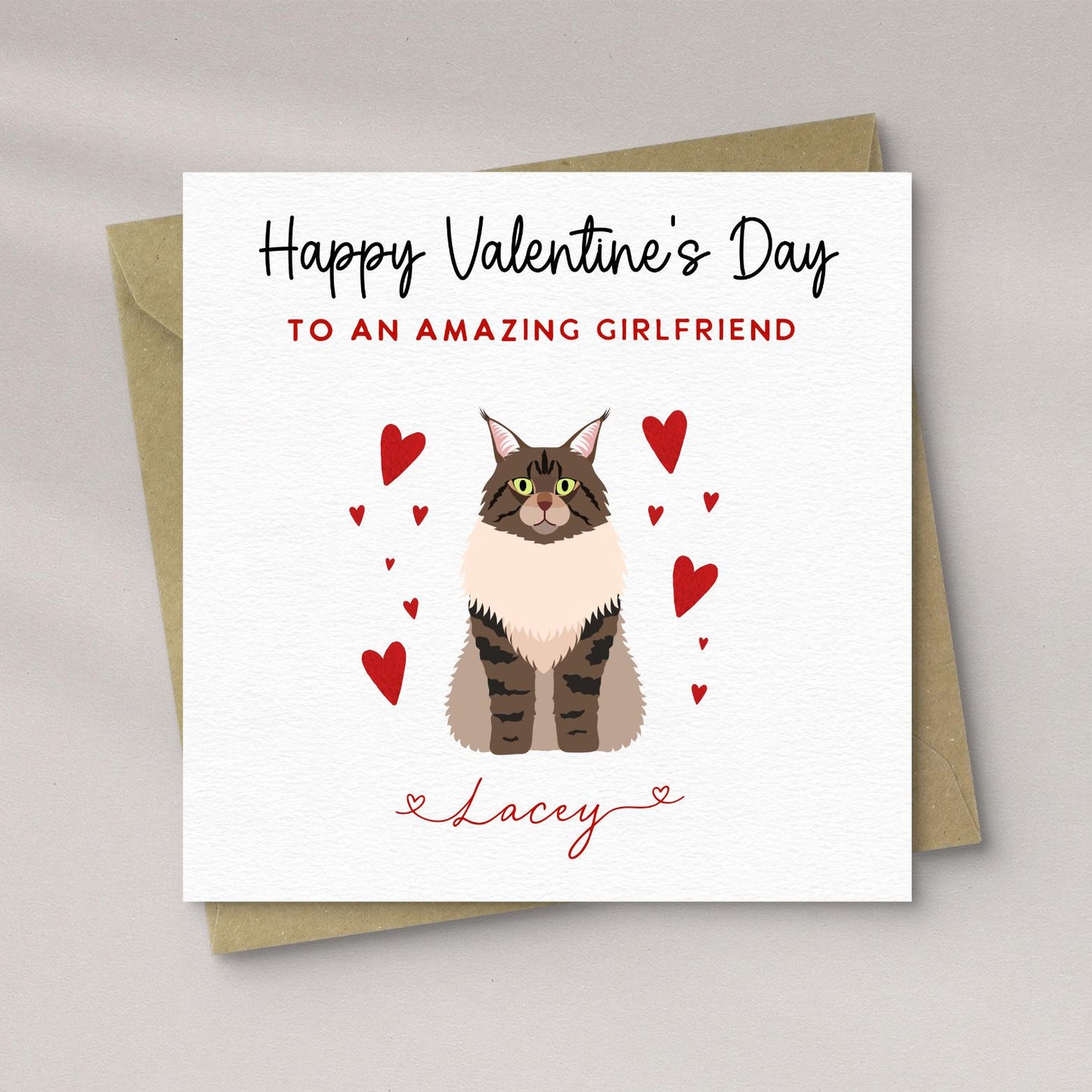 Personalised Maine Coon Cat Valentine’s Day Card
