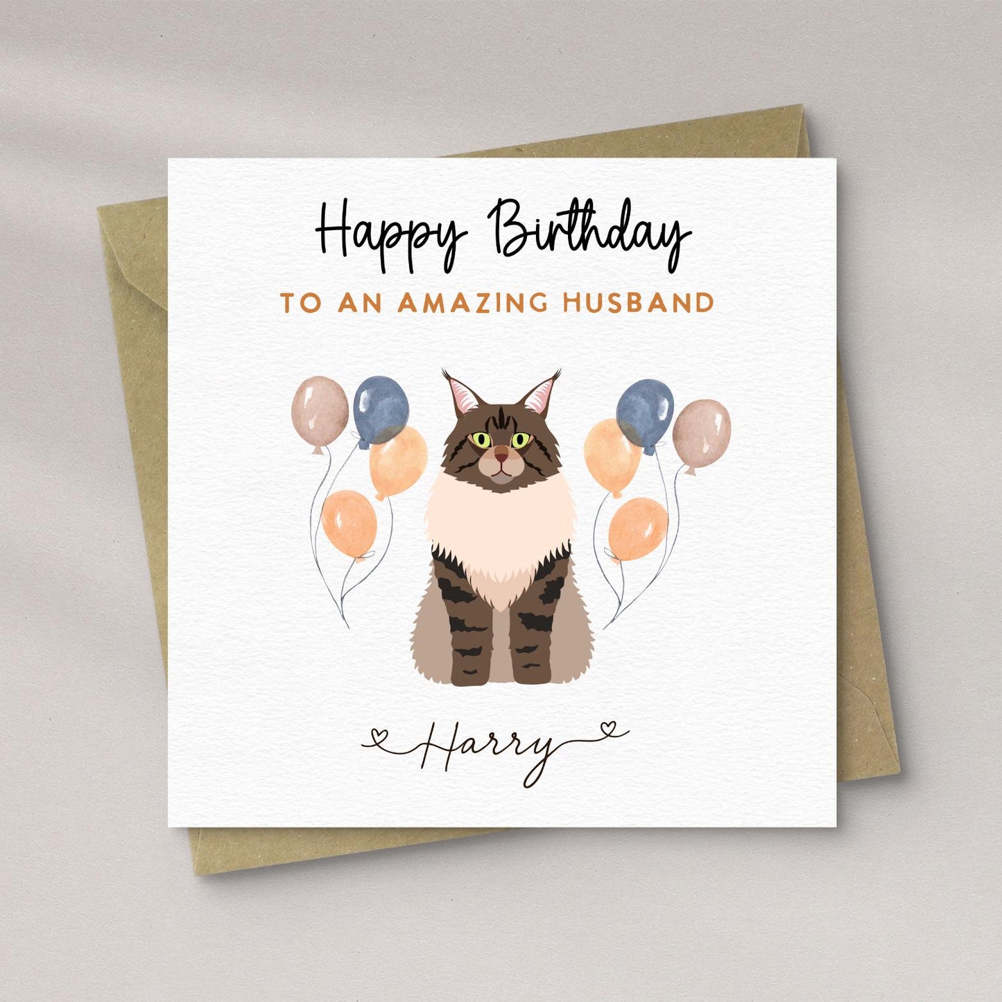 Personalised Maine Coon Cat Birthday Card