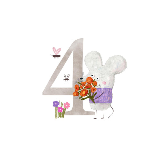 Woodland Mouse 4th Birthday Card