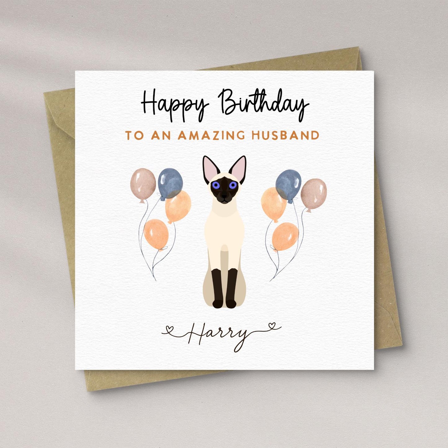 Personalised Siamese Cat Birthday Card