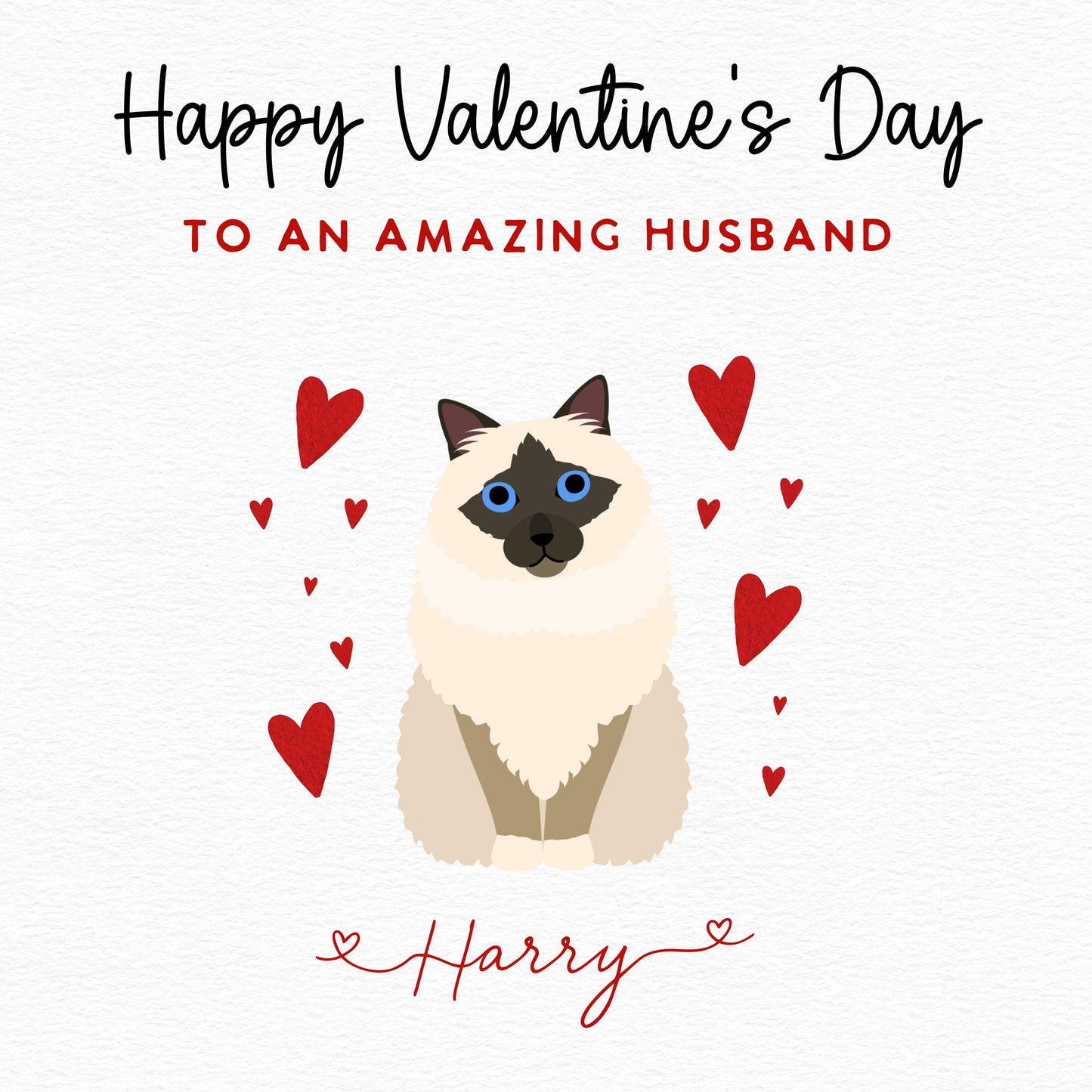Personalised Birman Cat Valentine’s Day Card