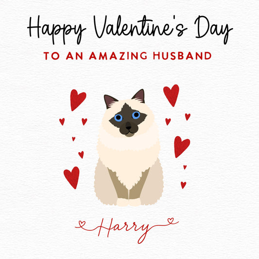 Personalised Birman Cat Valentine’s Day Card