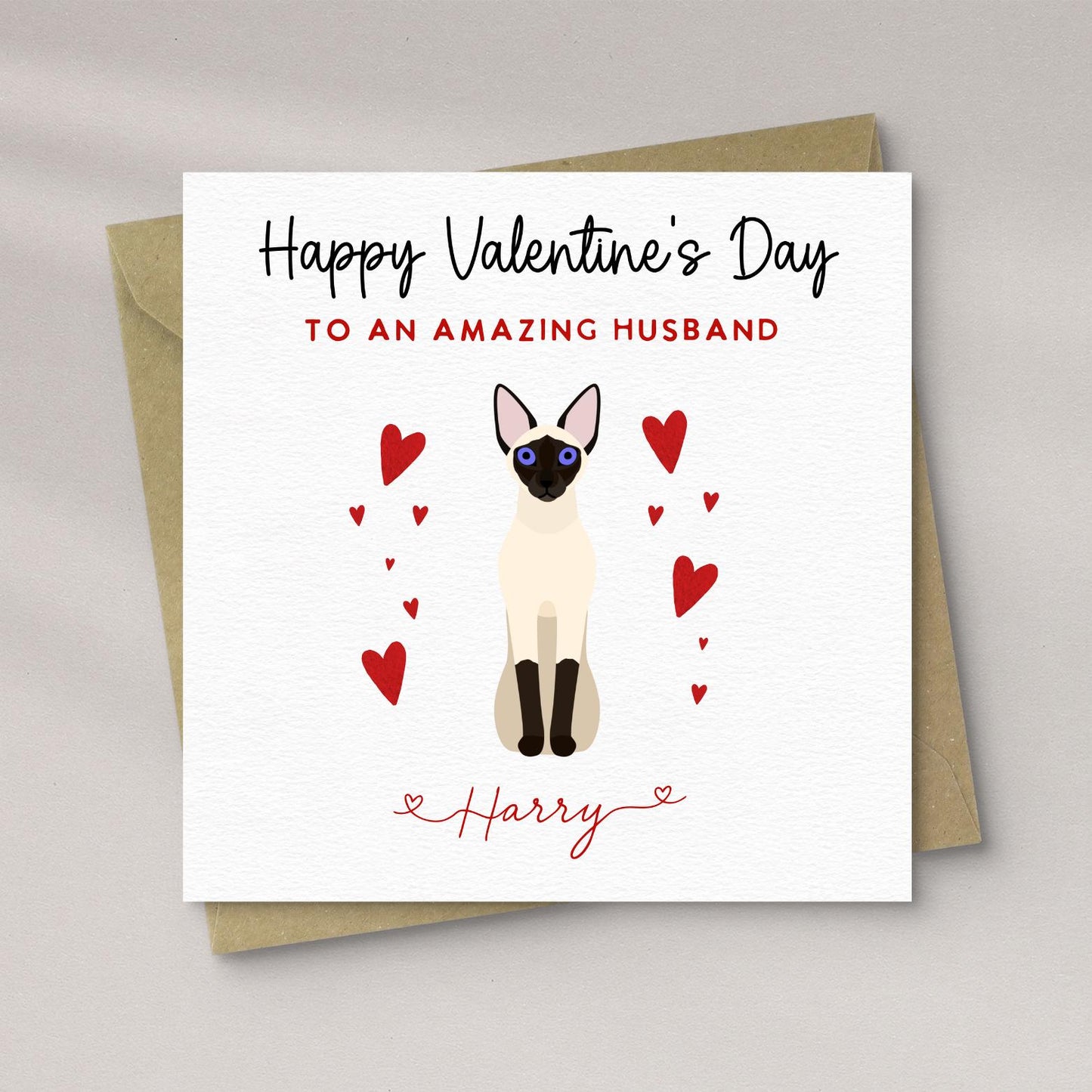Personalised Siamese Cat Valentine’s Day Card
