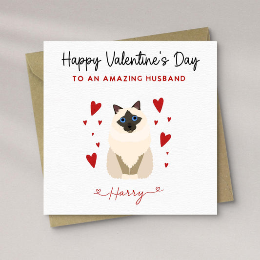 Personalised Birman Cat Valentine’s Day Card