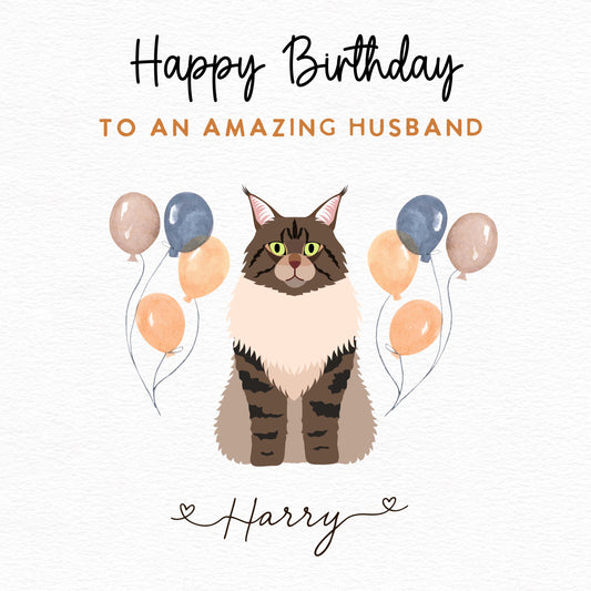 Personalised Maine Coon Cat Birthday Card
