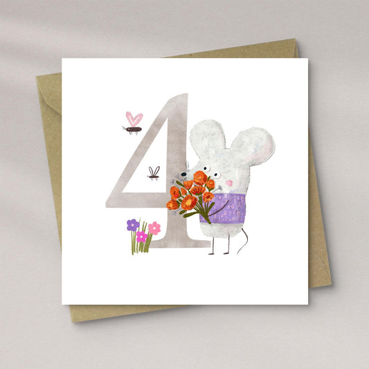 Woodland Mouse 4th Birthday Card