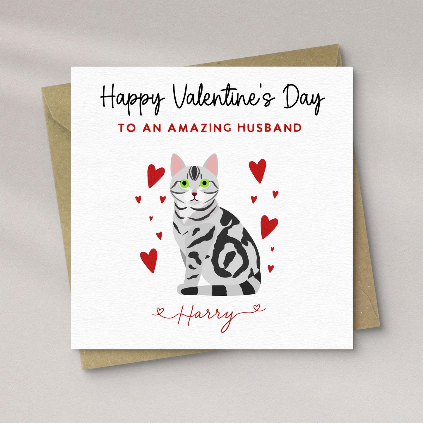 Personalised American Short Hair Cat Valentine’s Day Card
