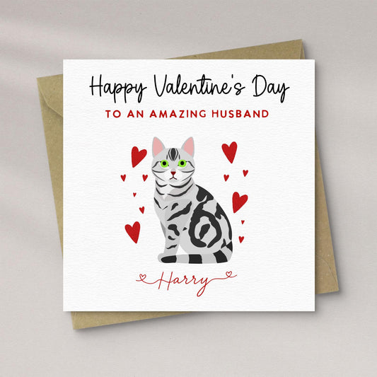 Personalised American Short Hair Cat Valentine’s Day Card