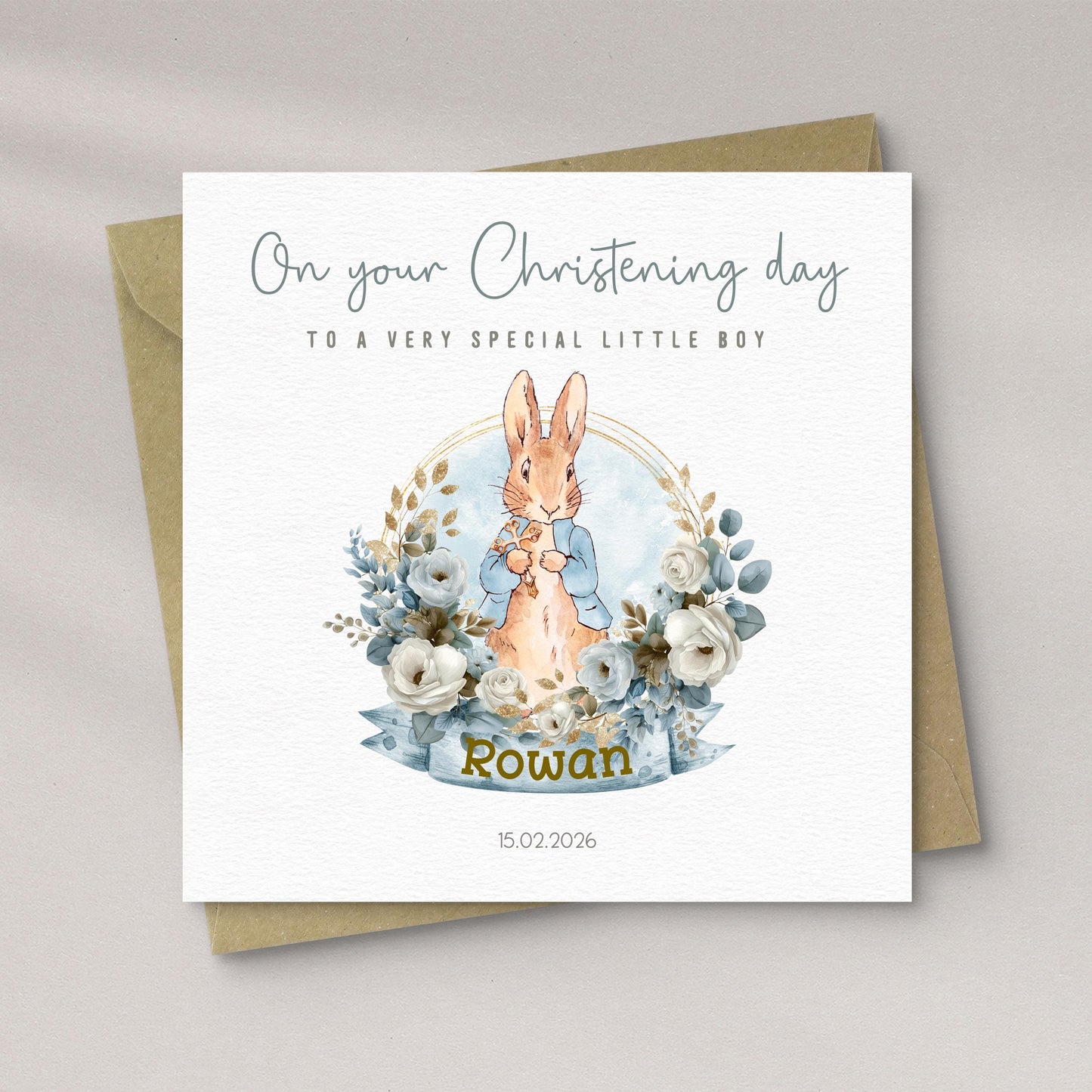 Personalised Rabbit Christening Card