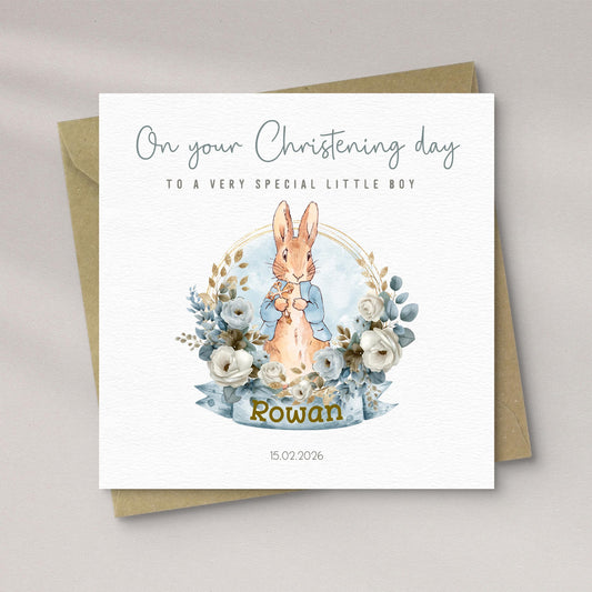 Personalised Rabbit Christening Card