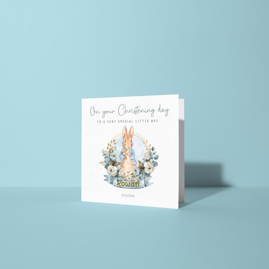 Personalised Rabbit Christening Card
