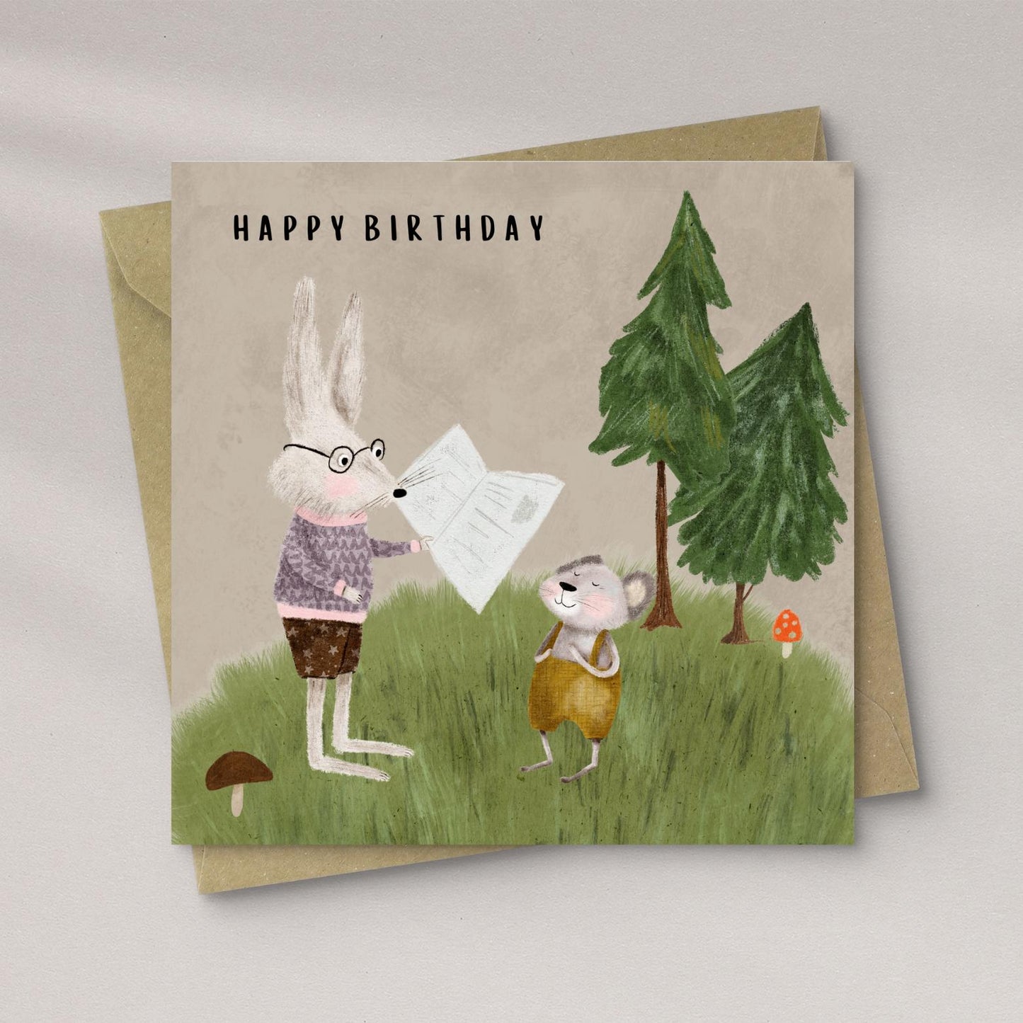 Woodland Rabbit & Mouse Birthday Card