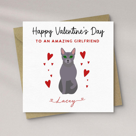 Personalised Russian Blue Cat Valentine’s Day Card
