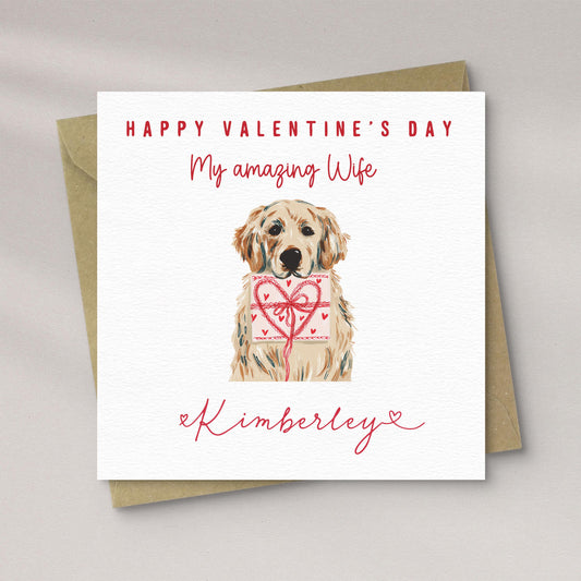 Personalised Golden Retriever Valentine Card