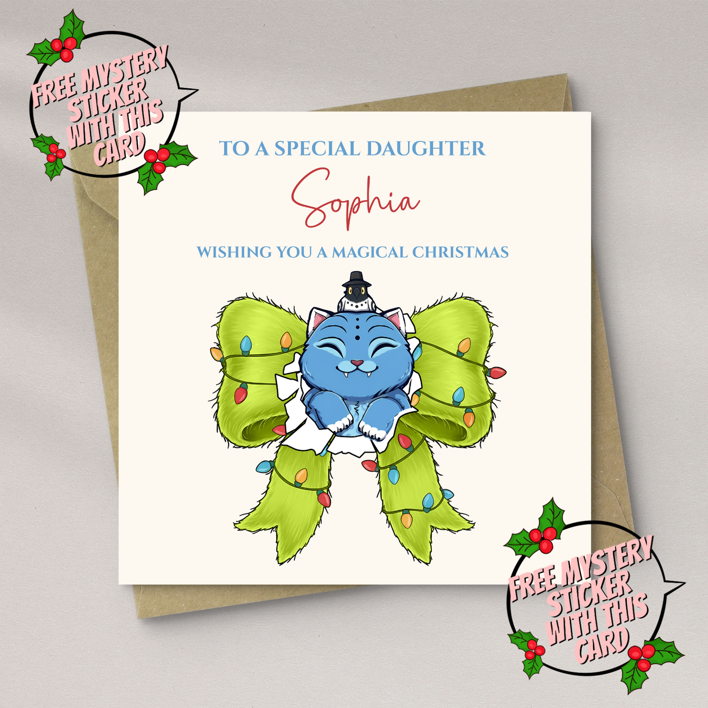 Personalised Custom Name Derpy Inspired Christmas Greetings Card K-Pop Demon Hunters Xmas Card: Free Mystery Sticker
