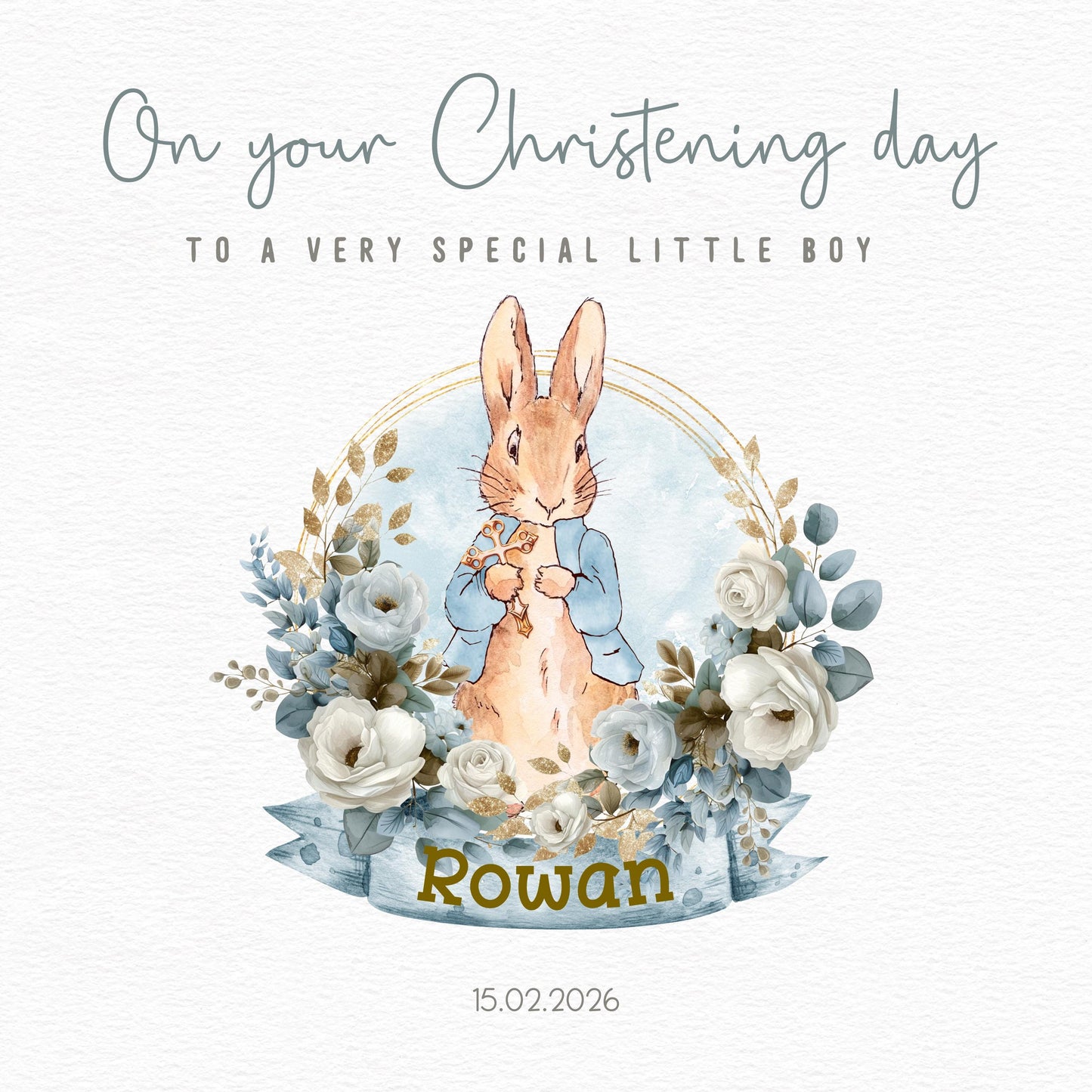 Personalised Rabbit Christening Card