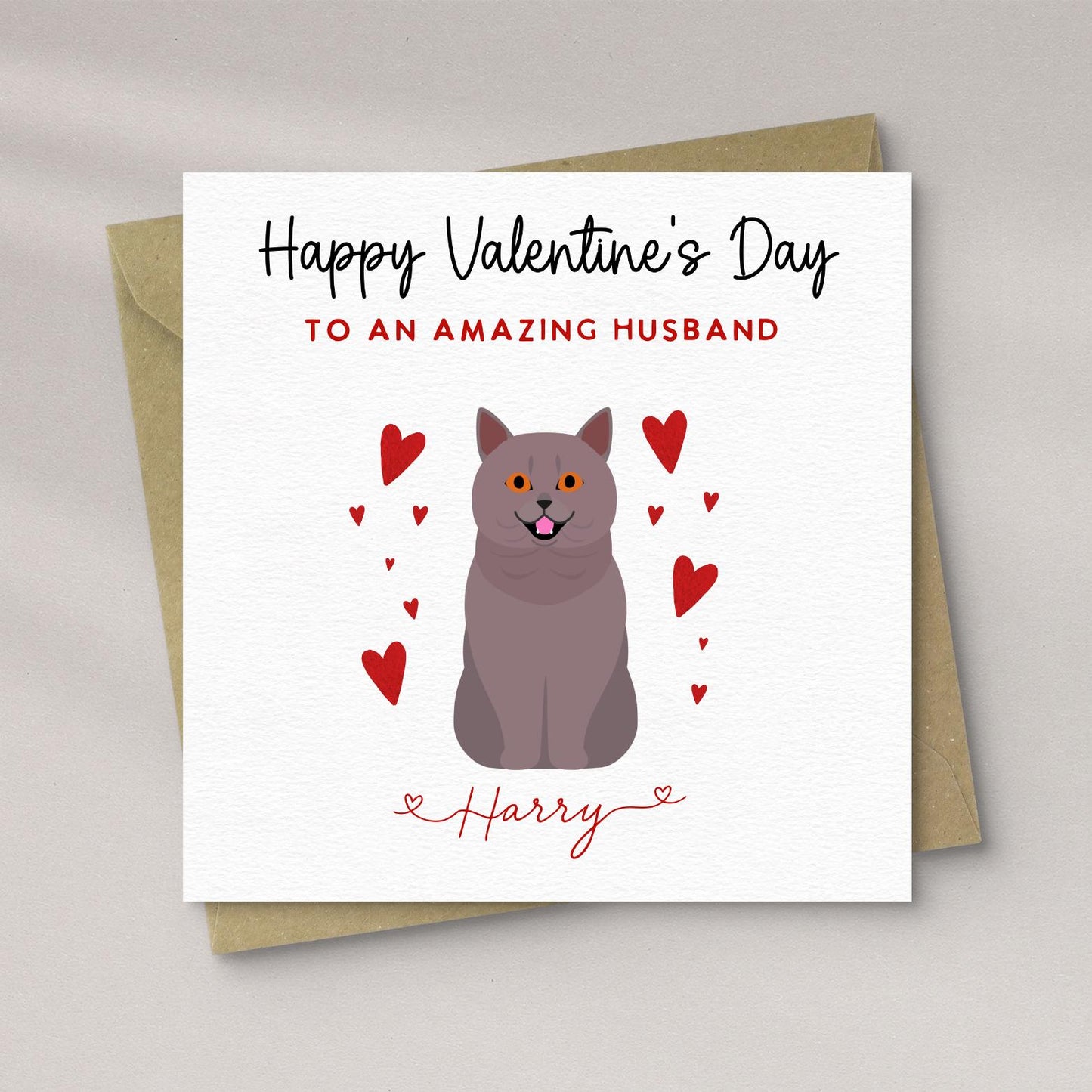 Personalised British Short Hair Cat Valentine’s Day Card