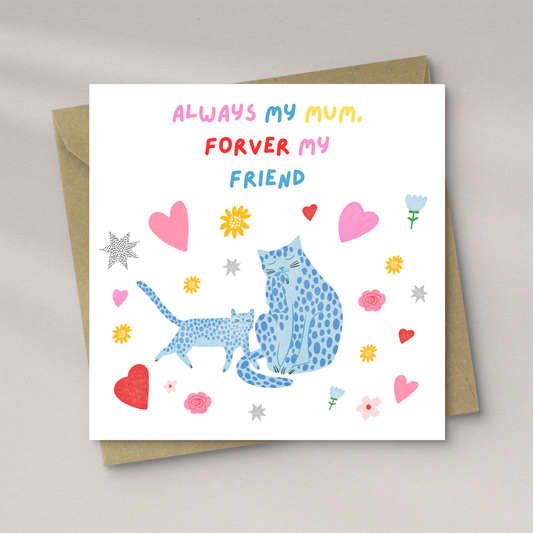 Birthday Cat Card For Mum, Blank Inside For Own Message, Cat Lover Greeting Card